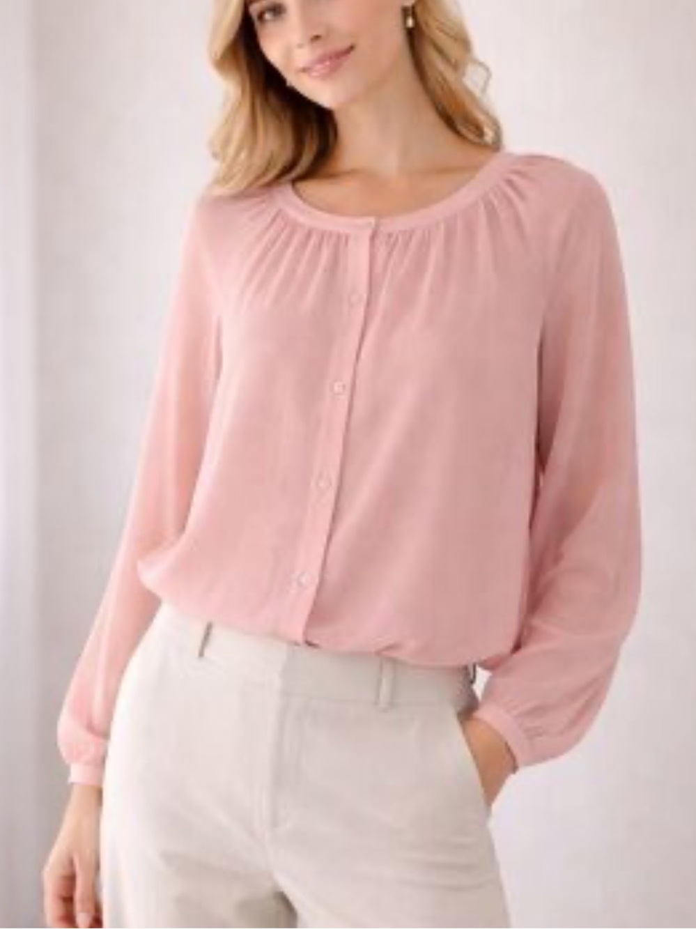 Antonio Melani Women’s Blush Pink Button-Front Long Sleeve Top